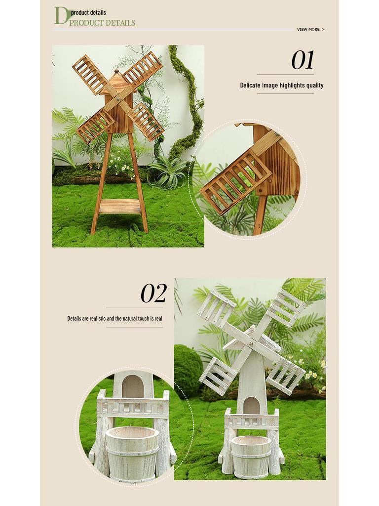 Neid Porzellan Windmühlen Ornament: Massivholz Miniaturlandschaft Gartendekoration - Kreative Waldserie für Kindergarten und Hofgestaltung