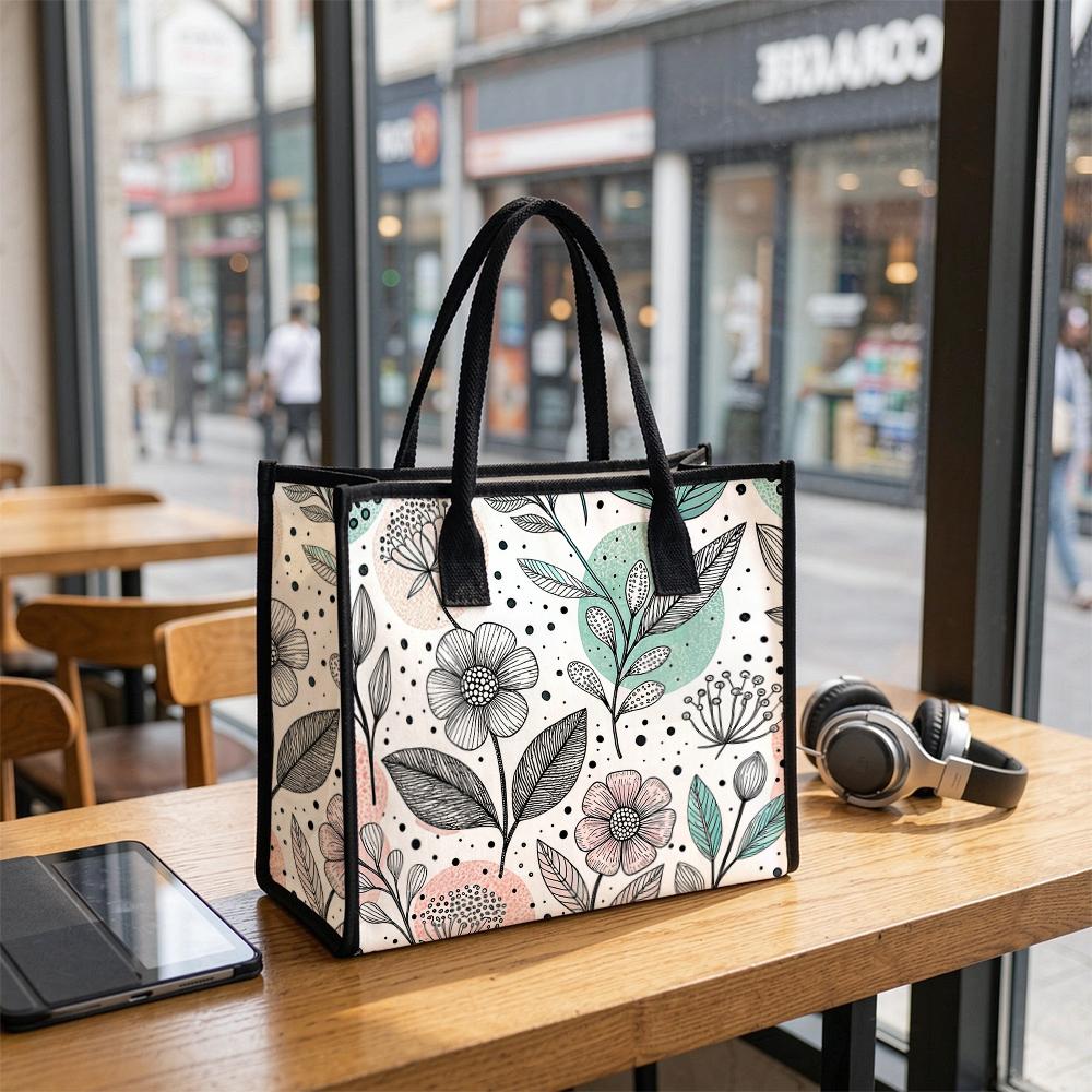 Floral Print Tote Bag Casual Daily Shoulder Bag for Women Lightweight Reusable Shopping Handbag