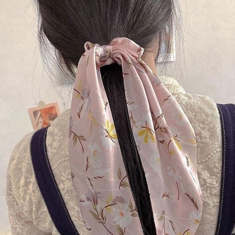 Korean Chiffon Feather Hair Ribbon Scarf Vintage Simple Hair Loop Tie Elastic Hairband For Women Girl Hair Accessories Headbands