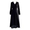 French black v-neck polka dot long-sleeved dress, early autumn new great-looking temperament waist dress