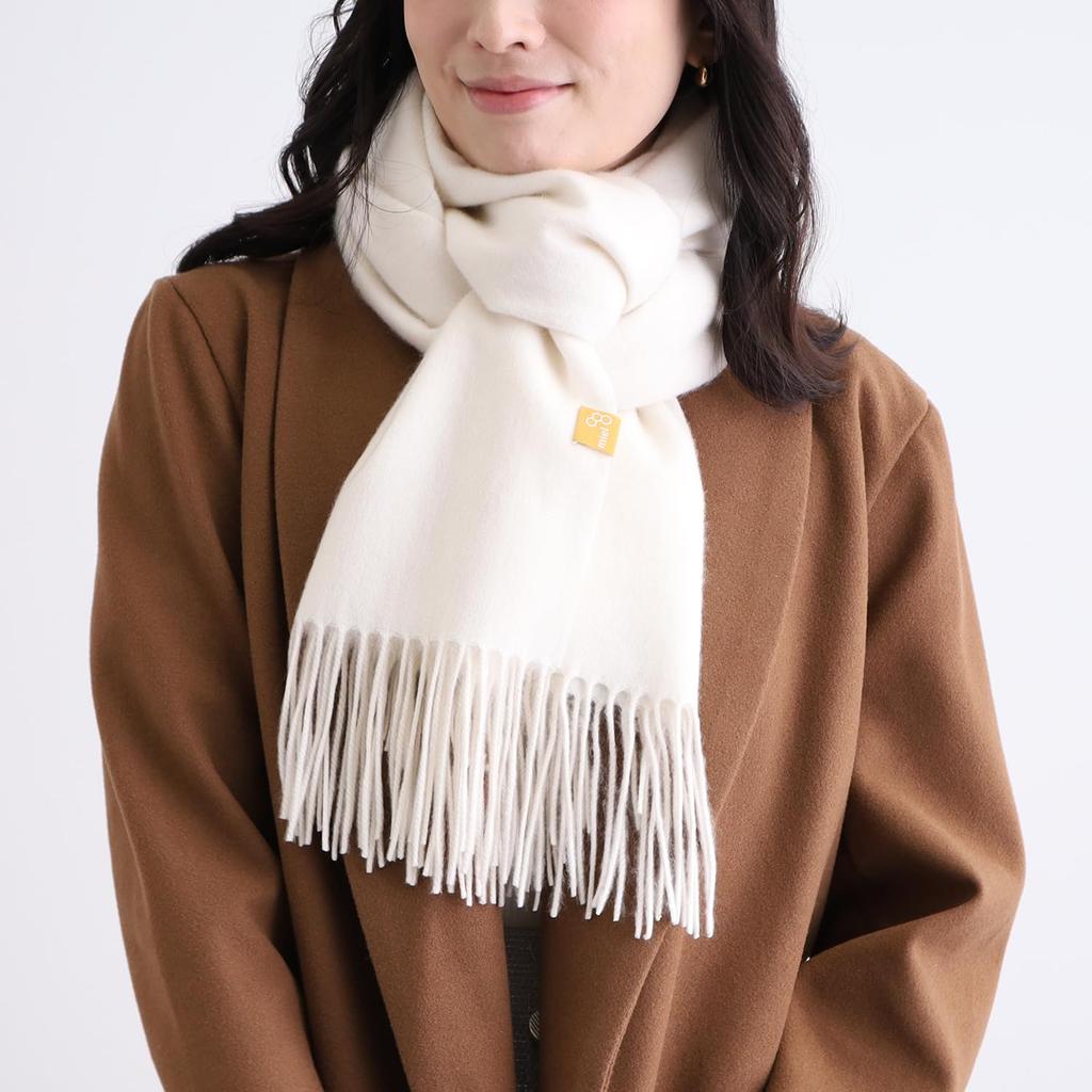 Miel Cashmere Scarf Stole for 60cm Cashmere Stole for White [Moonbat] 100% Women, Washable, Large, Thick, Plain, Wide, Warm, Winter, Fluffy, Gift,