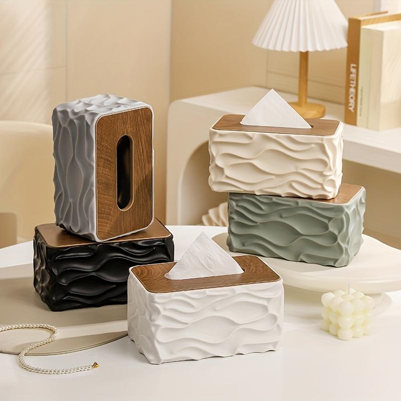 Tissue Box with Wood Grain Lid Storage Container Facial Tissues Napkins Paper Towel Holder for Home  Bedroom Office Storage Gift