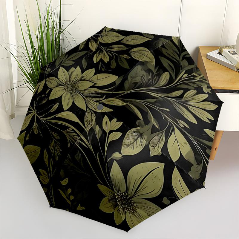 

1pc Golden Floral Pattern Pattern Automatic Umbrella is Fashionable and Good-Looking, a Portable 3-Fold Umbrella, Suitable for Travel and Daily Use, a