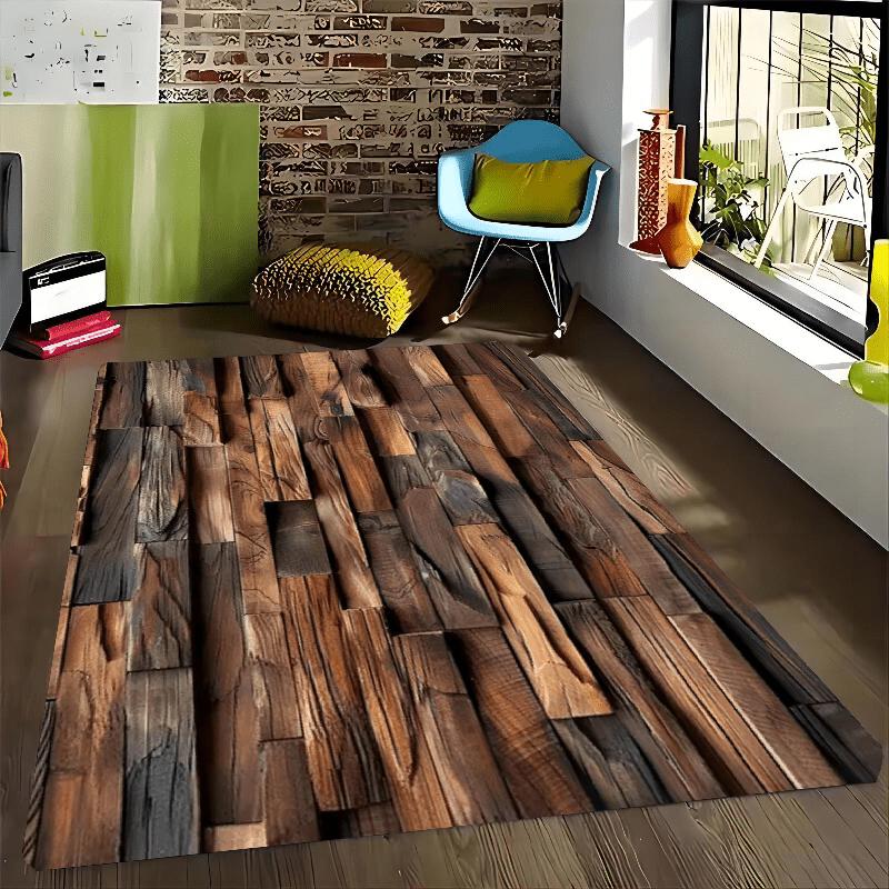 1pc Country Farmhouse Wooden Pattern Design Theme Living Room Mat, Home Decoration-Spring Summer Autumn Winter Home Decor Mat