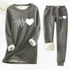 Ladies' Loose And Comfortable Round Neck Heart-shaped Printed Thick Long Sleeved Top With Cotton Pants Set