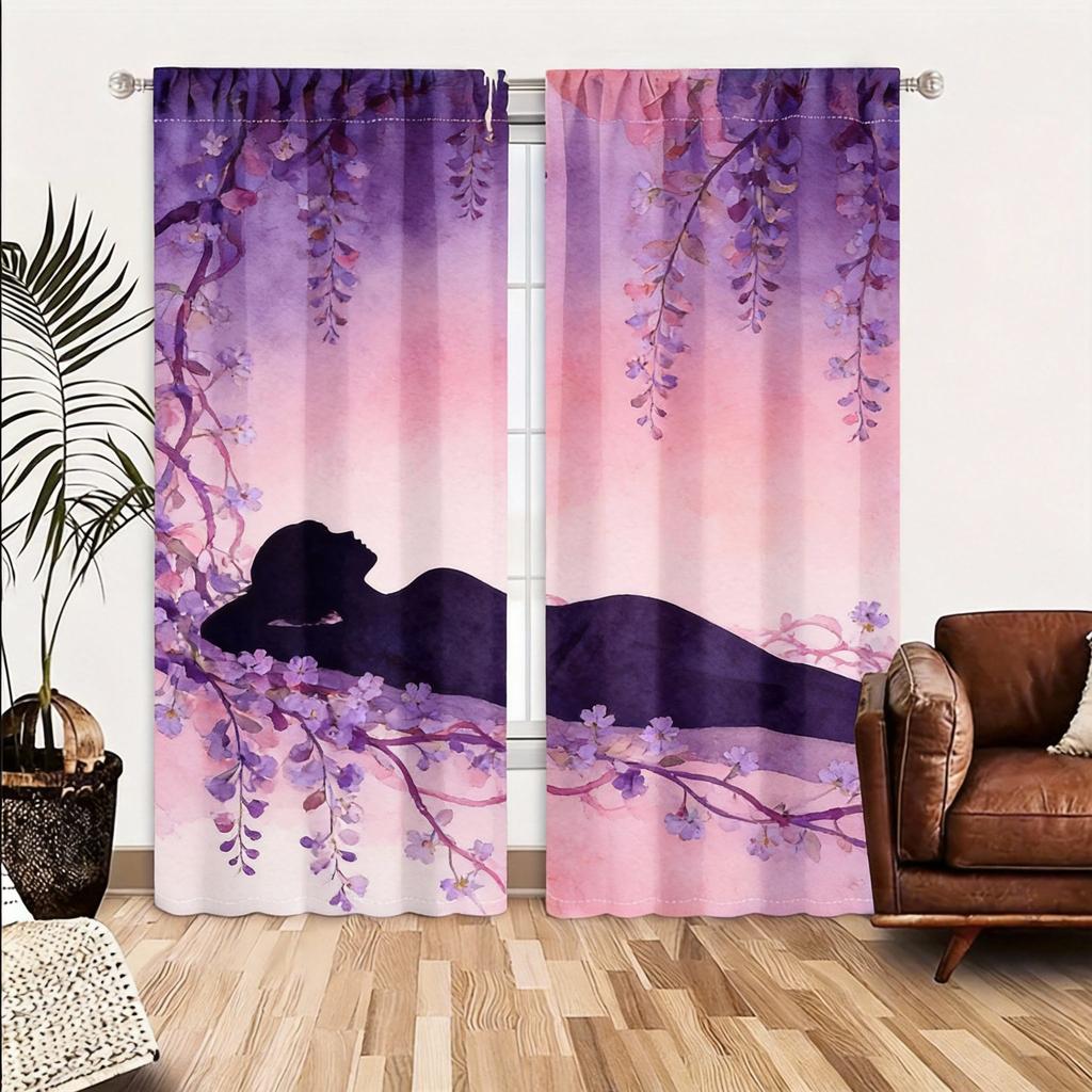 Watercolor Art Curtains 2pcs – Bold Blue and Yellow Abstract Design, Contemporary Window Decor for Home and Art Lovers