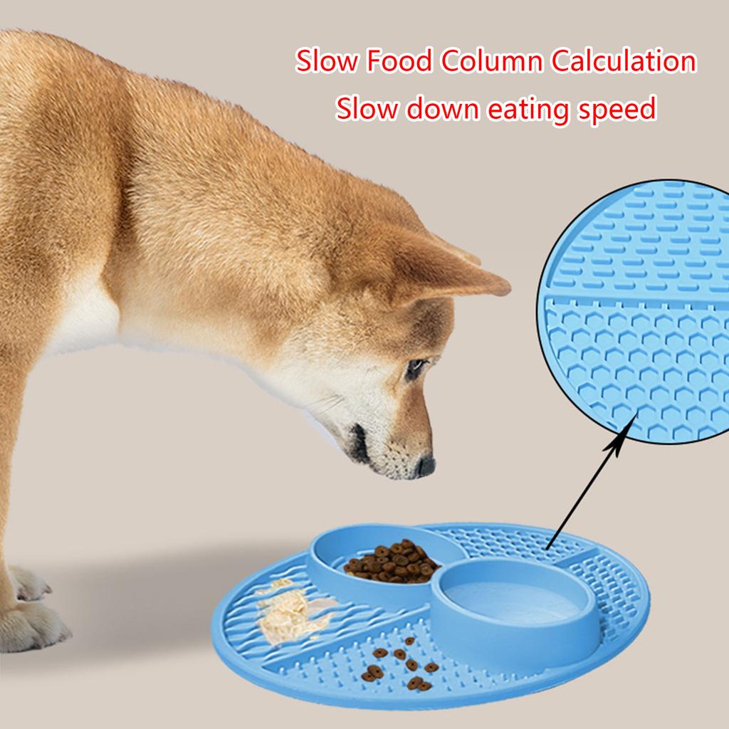 Silicone Double Bowl Pet Licking Pad Non-slip Slow Eating Licking Feeder Cats Lick Mat for Improve Pet Eating Habits