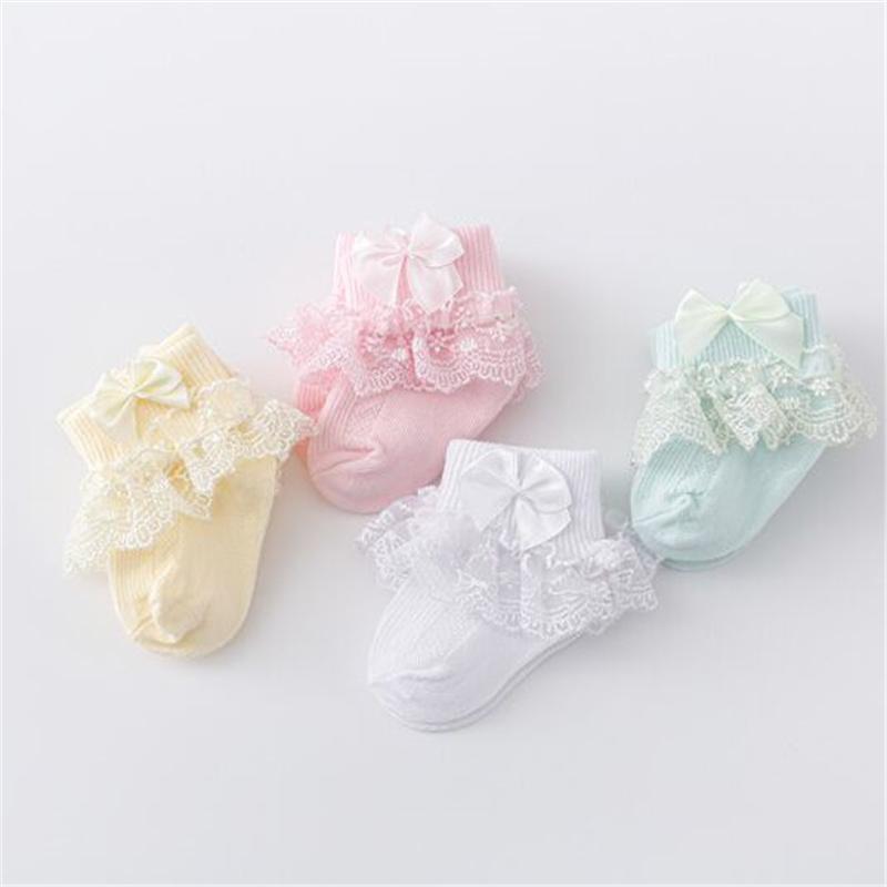 4Pairs/lot Newborn Baby Socks For Girls Cotton Lace Infant Girls Sock Princess Bow Toddler Baby Girls Socks Spring 0-24M
