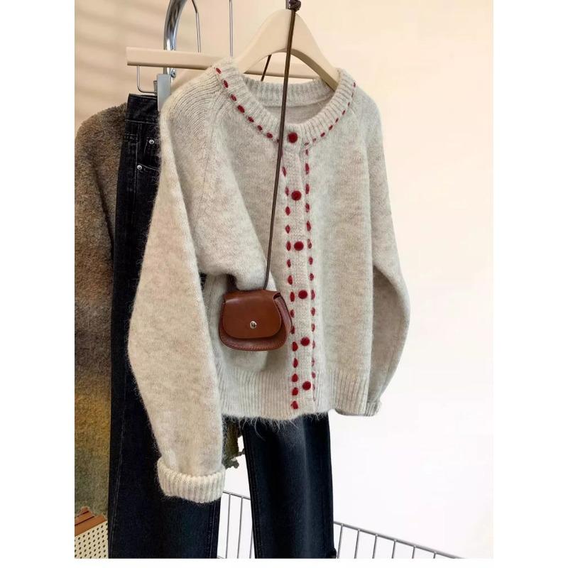 Round Neck Sweater Coat Autumn and Winter Outer Wear Knitted Cardigan Tops