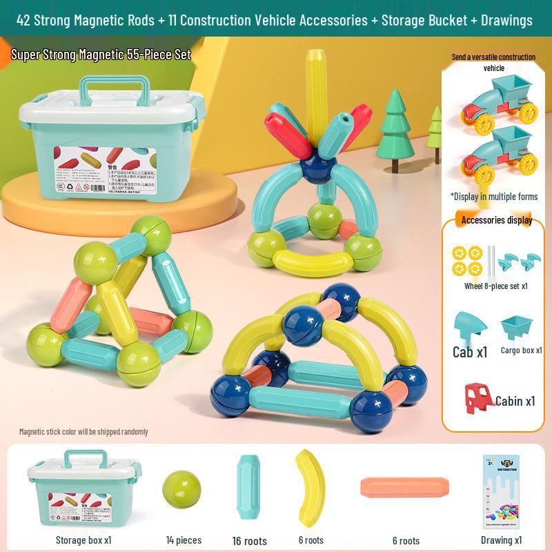 3D Magnetic Rod Building Blocks for Kids - Strong Magnet Puzzle Toy for Boys