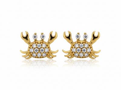 Women's Earrings Made of 375 Gold with Zircon Crab Stud 0.90g Shiny 9k