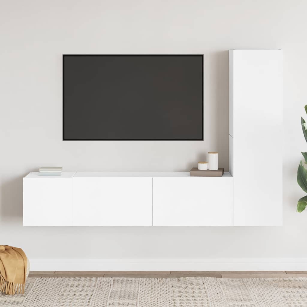 Vidaxl 3-Cz. TV Cabinet Set, White, Wood-Based Material