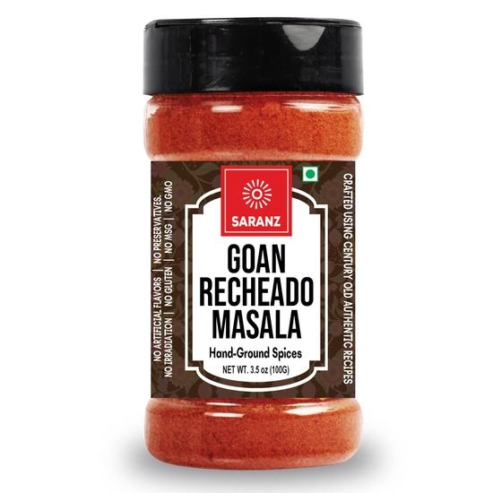 

Специя SARANZ Goan Recheado Masala | Мгновенные специи | Идеально для гоанской кухни | Премиальные крафтовые специи с насыщенным - 100 грамм банка-дозатор