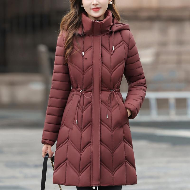 Elegantní zimní kabáty pro ženy středního věku s kapucí, slim, ležérní, silné, teplé, dlouhé parky, dámské bundy