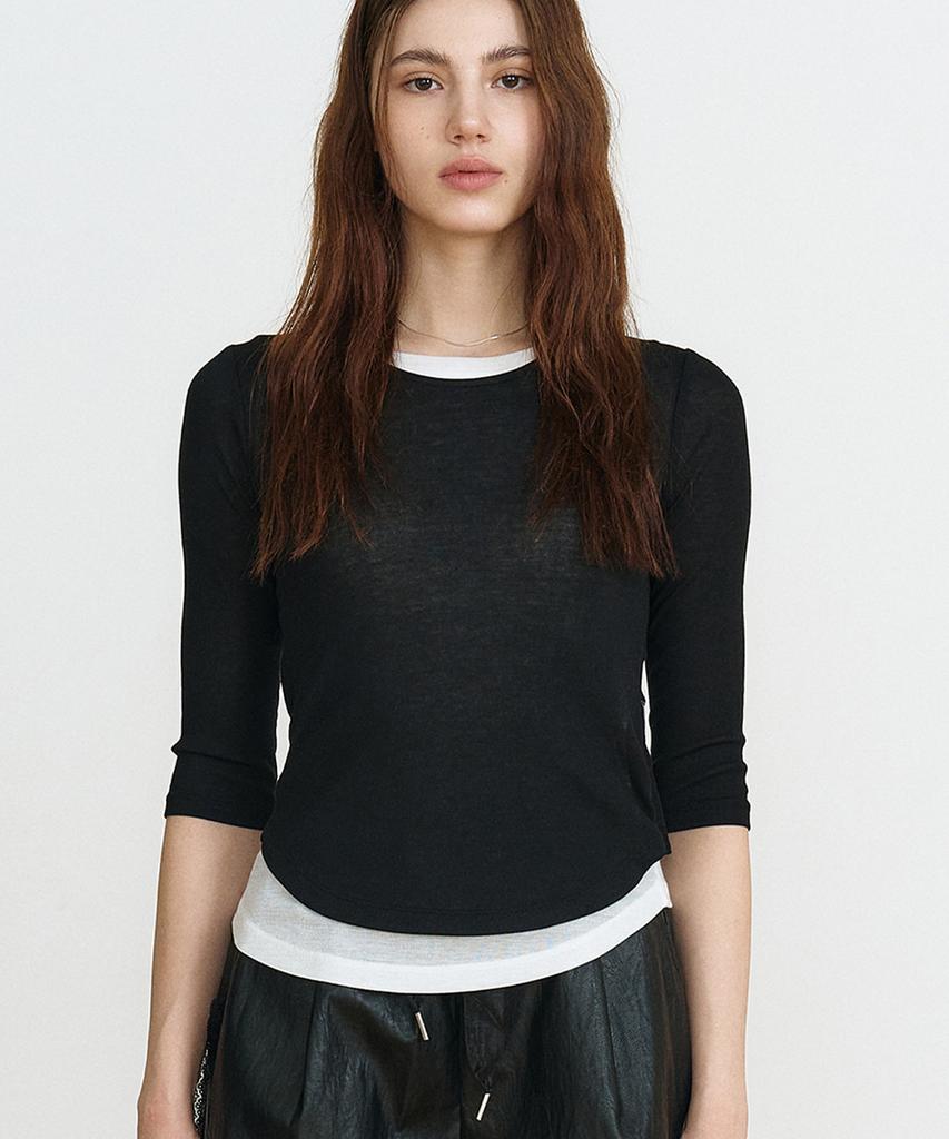 MAKE A TOAST Layered Two-Tone Sleeve Top (Black) Mbfsto019Bk