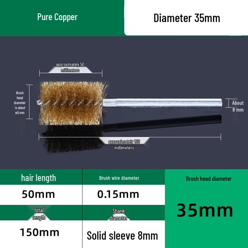 Industrial Rust Removal and Polishing Brush with Handle - Stainless Steel and Copper Wire for Inner Hole Sanding