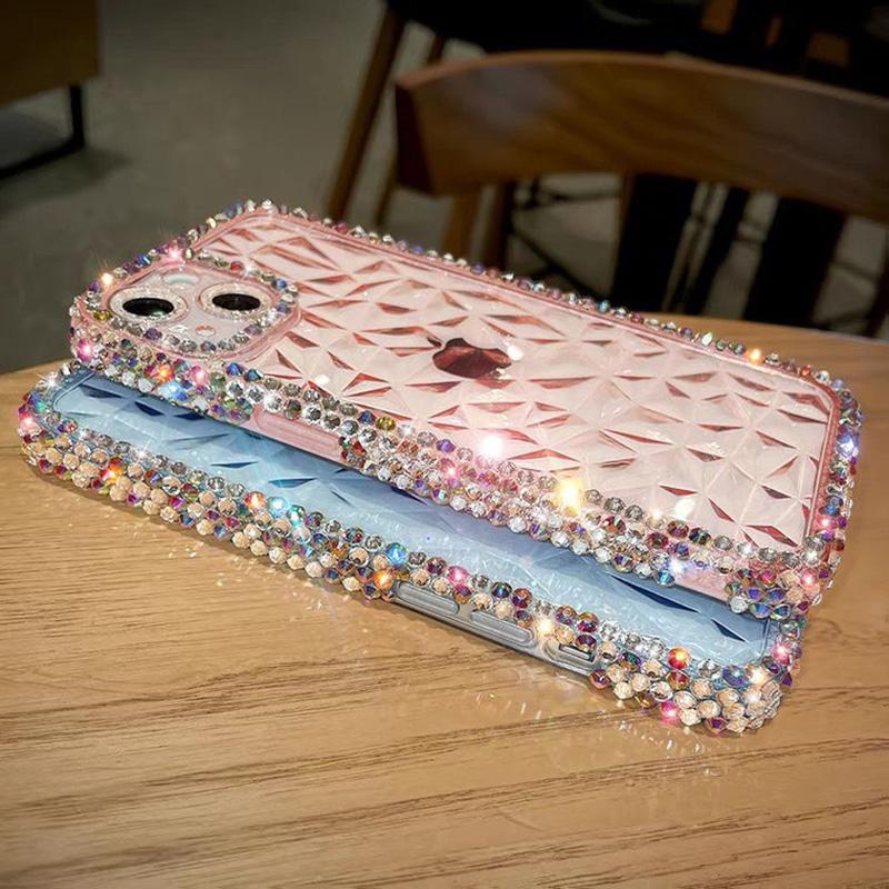 

For iPhone 13 Diamond Texture Full Rhinestone Edge TPU Phone Cover Transparent Green
