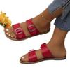 Open-toed Flat-bottomed Slippers Female Wish Large Size One-word Buckle Belt Outside Wearing Beach Cool Slippers Sandals