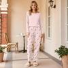 Women's Casual Printed Pajama Set with Round Neck and Loose Fit for Sleep and Lounging