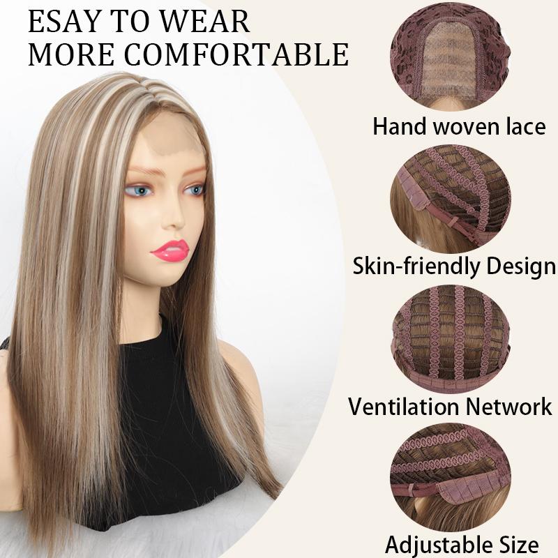 Handgewebte, synthetische Perücke aus Spitze in gemischten Farben mit geradem Stirnband für Frauen, einfach zu tragen für alltägliche Zusammenkünfte