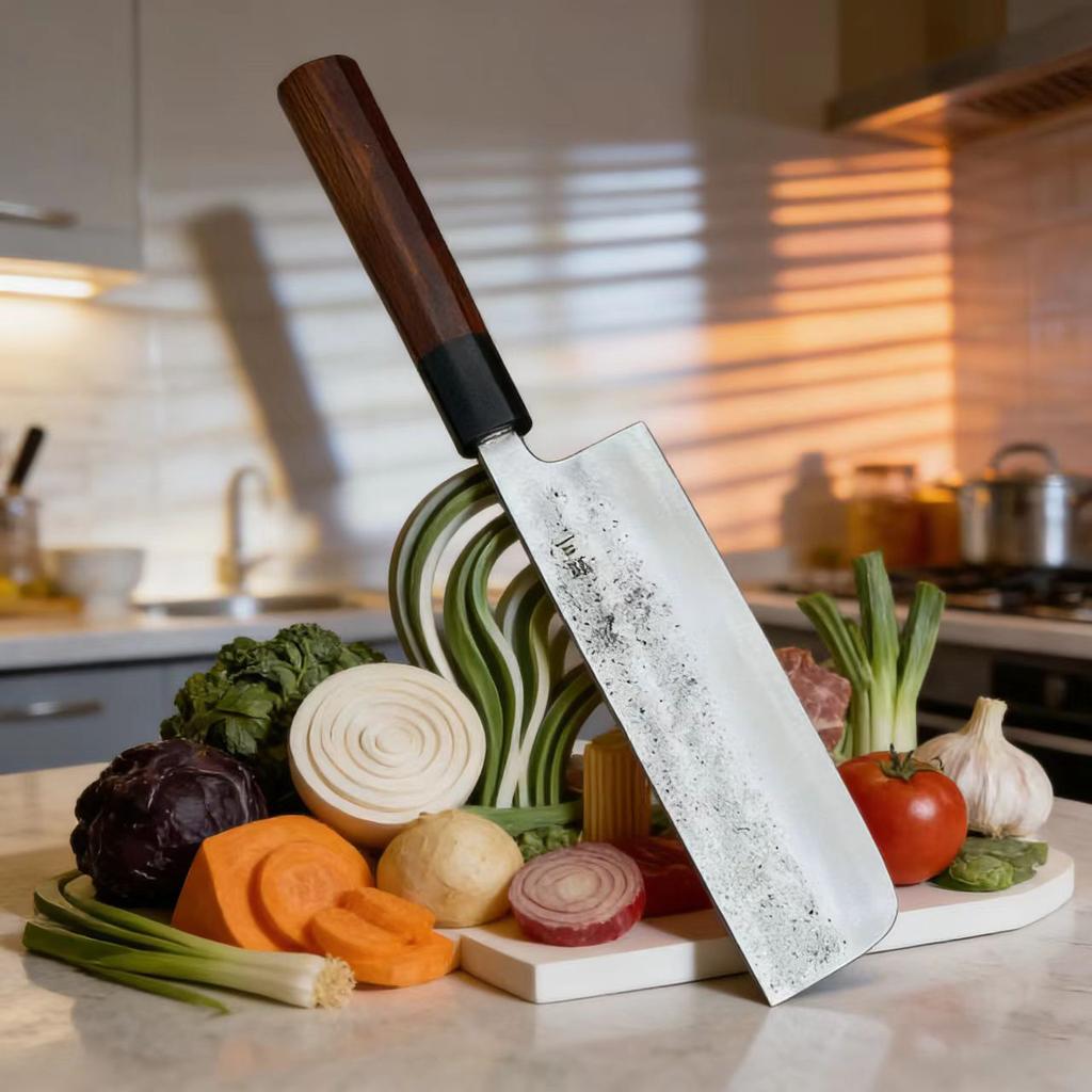 6.5 Inch Nakiri Knife Stainless Silver Steel No. 3 Blade Wood Handle Chef Cleaver Meat Slicing Vegetables Japanese Kitchen Knife