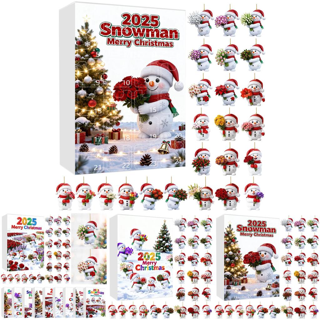Christmas Countdown Calendar With Snowman Acrylic Ornaments For Holiday Gift Exchange