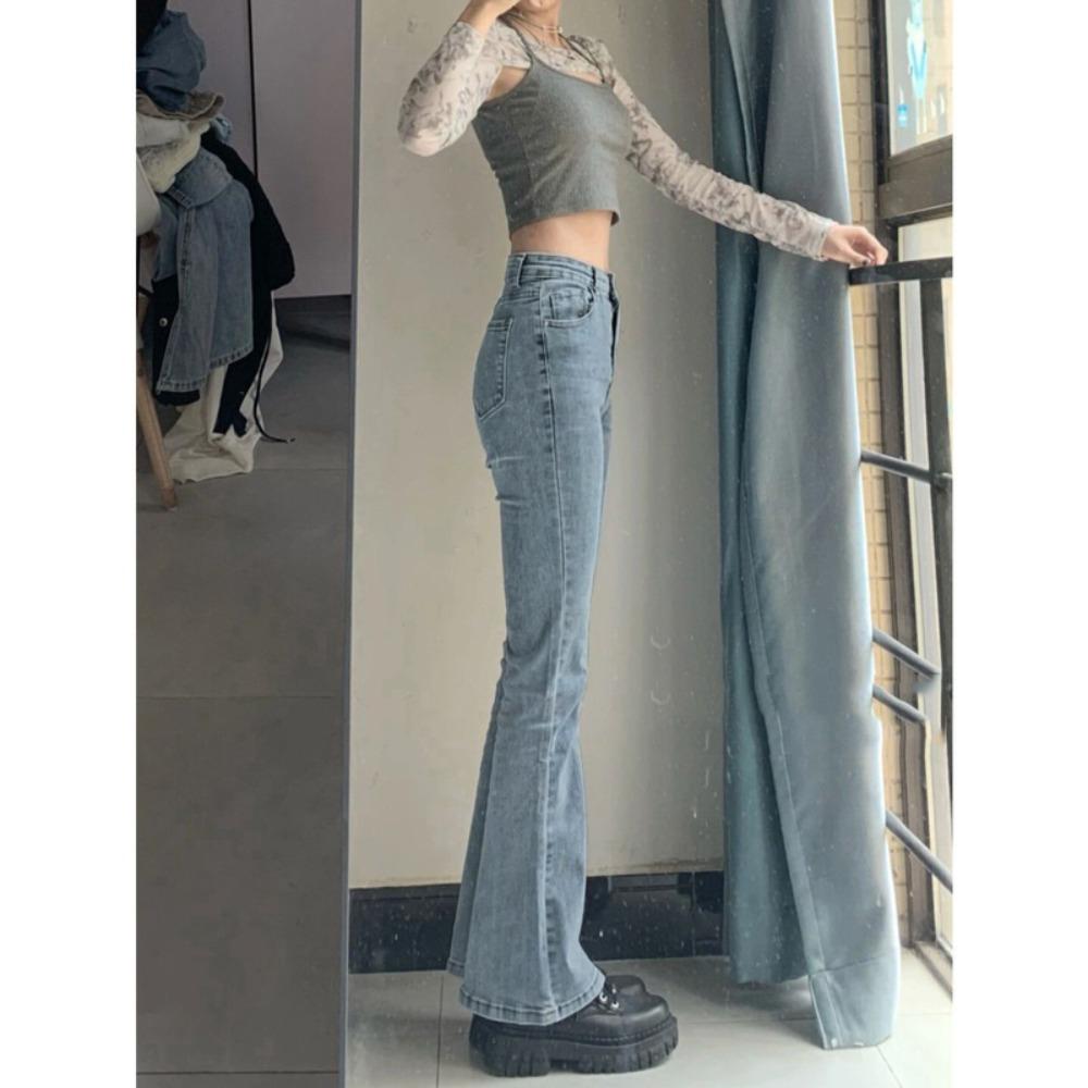 American High Street Micro-pull Jeans Women's Spring Small Flared Pants Show Height and Thinness Horseshoe Trousers