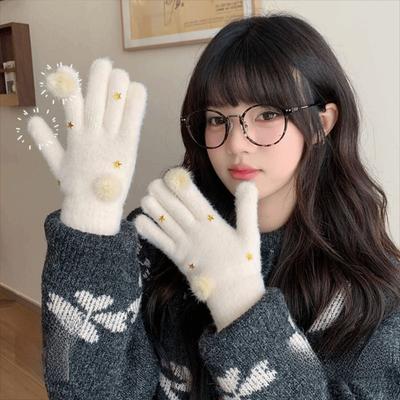 Korean Style Full Fingers Mittens Touch-screen Girls Winter Gloves Warm Knitted Gloves  Outdoor