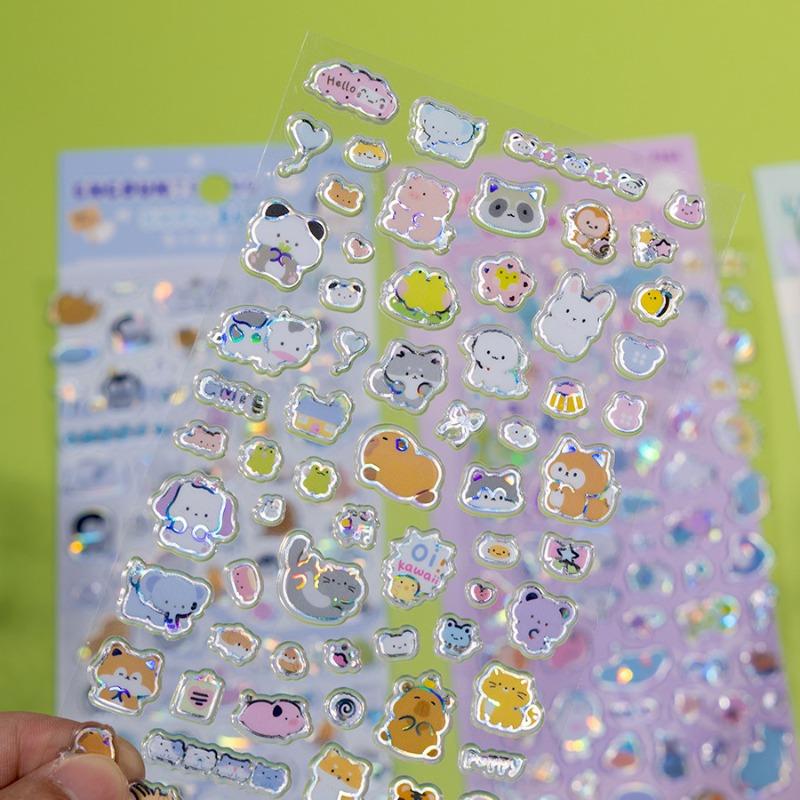 Shiny Kawaii Cartoon Animal Scrapbook Sticker for Kids Cute Anime Dinosaurs Journaling Sticker DIY Decor Stationery Sticker