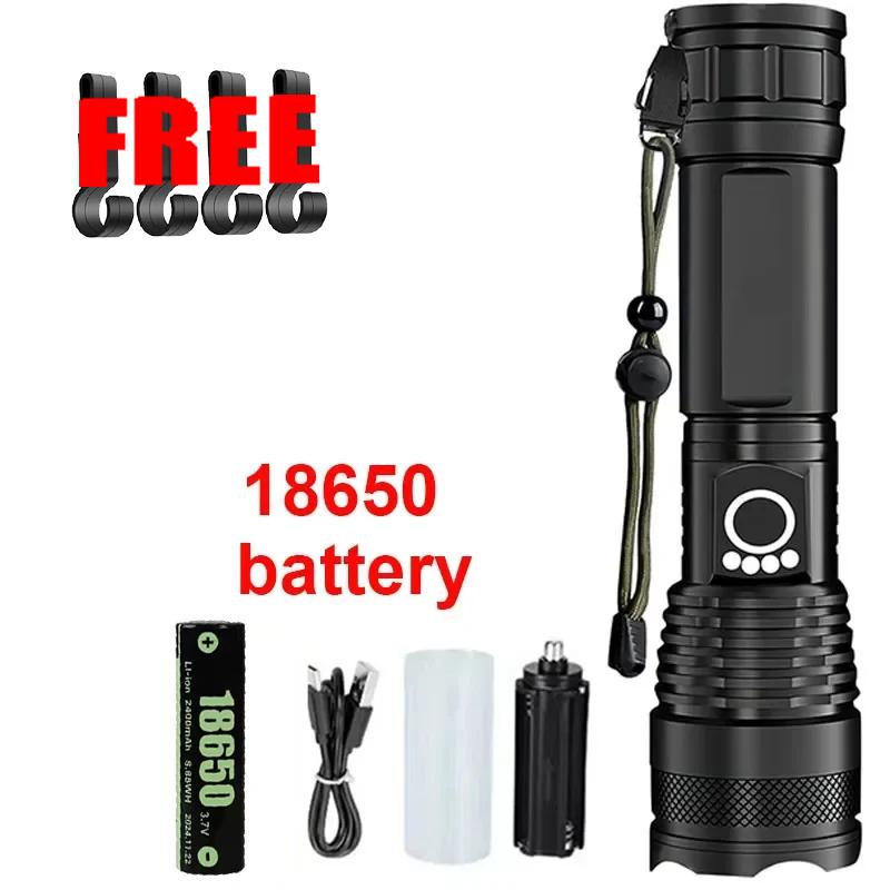 Powerful Led Flashlight All Aluminum Alloy Rechargeable Tactical Torch Light With18650 Battery Outdoor Camping Hiking Lantern