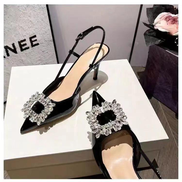 Baotou High-Heeled Sandals Stiletto Strap Nude Small Fragrant Single Shoes Pointed One-Word Buckle Women'S Buckle