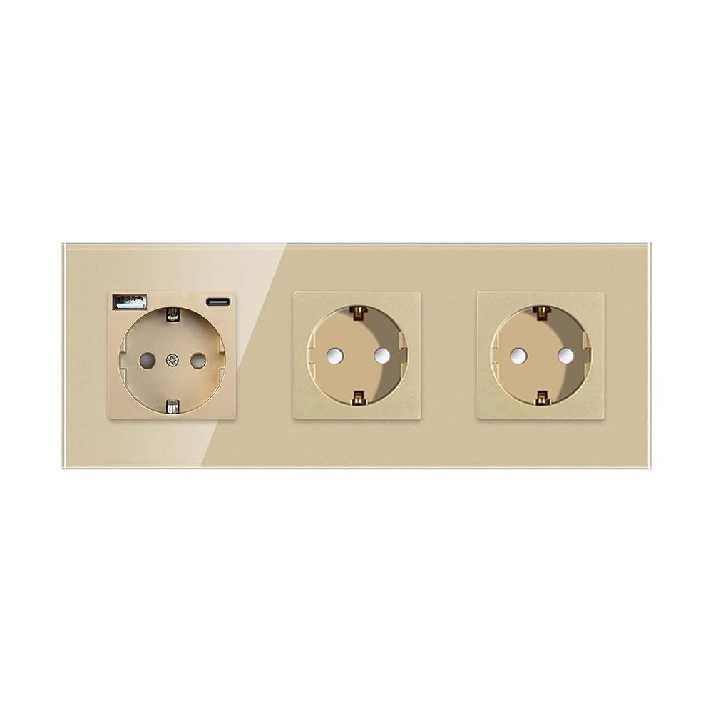 Złoty Panel Ze Szkła Hartowanego Okrągłe Rosyjskie Gniazdko Ścienne 16A – Ukryty Design