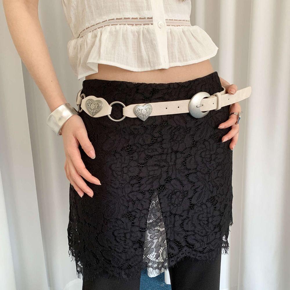 Metal Western Style Cowboy Belts Round Ethnic Style Waistband Heart Rivet Belts  Jeans Decorative