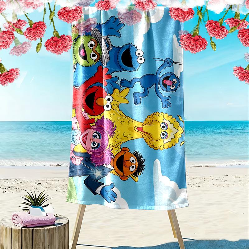 Sesame Street4 Print Beach Towel, Large Soft Quick Dry Towel for Beach Camping Swimming