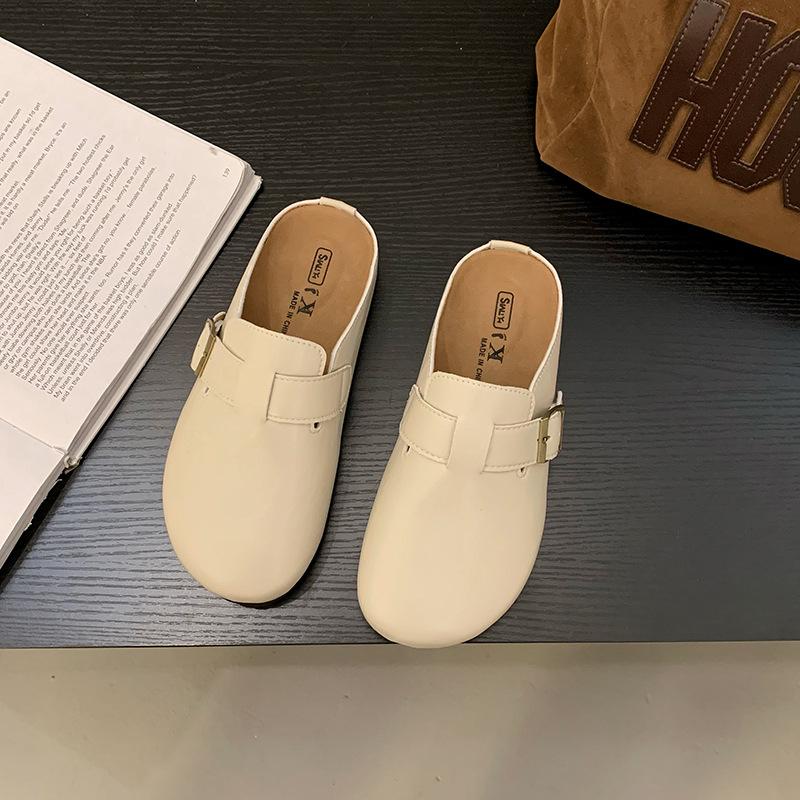 

Baotou half slippers women s outer wear 2025 spring new fashionable versatile leather surface one pedal thick-soled Birkencool slippers 35