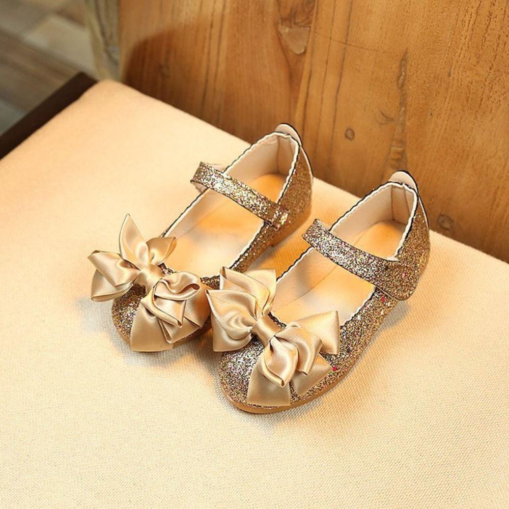 Bow-knot Dance Party Shoes Glitter Leather Shoes Bling Princess Dress Shoes  Girls