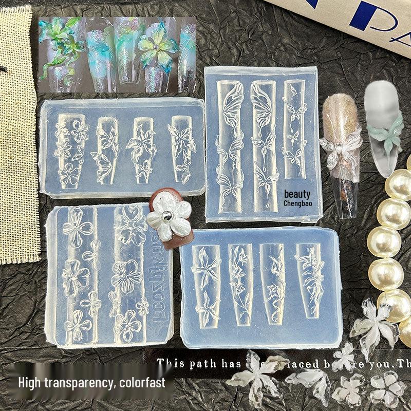 High Transparency Ice Flower Embossed Crystal Butterfly Nail Art Gel Mold