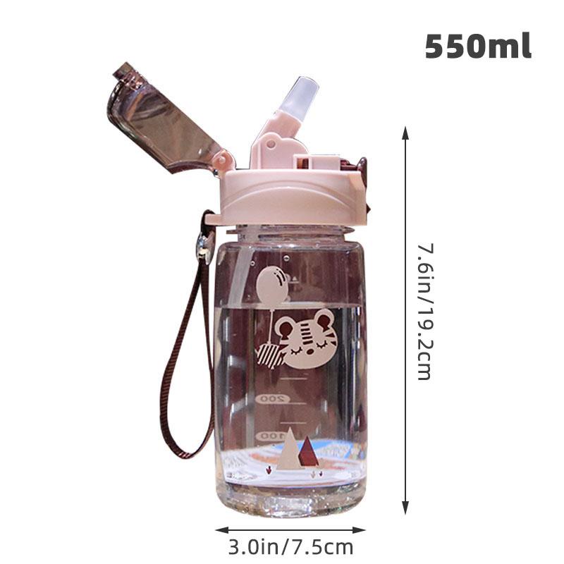 Tazza per bere un bambino da 550 ml. Stampa tigre carina. Scuola per bambini. Bottiglia di paglia per acqua potabile. Tazza per bambino a prova di perdite con tracolla.