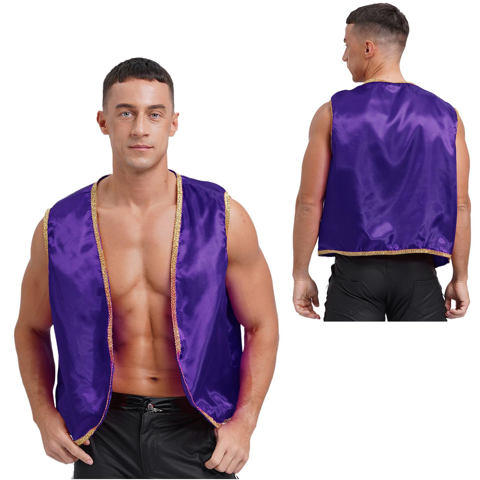 

Чоловіки Різдво Хеллоуїн Одягання Вечірка Свято Карнавал Маскарад Костюм принца Відкритий передній атласний жилет Топи Сценічний виступ M темно-фіолетовий колір