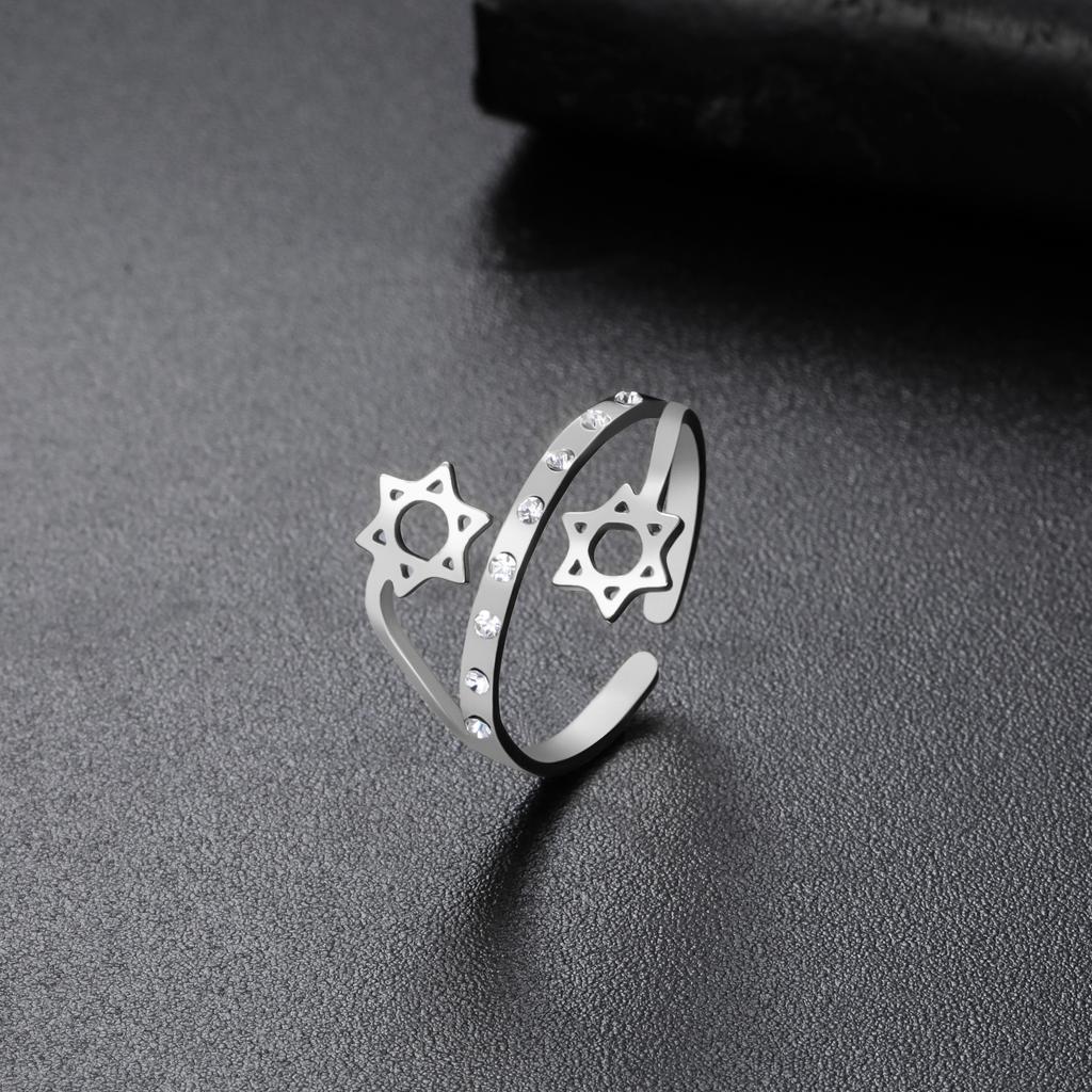 Minimalist Star of David Open Ring Magen David Ring Wicca Amulet Hexagram Ring Adjustable Je Star Jewelry for Women & Men