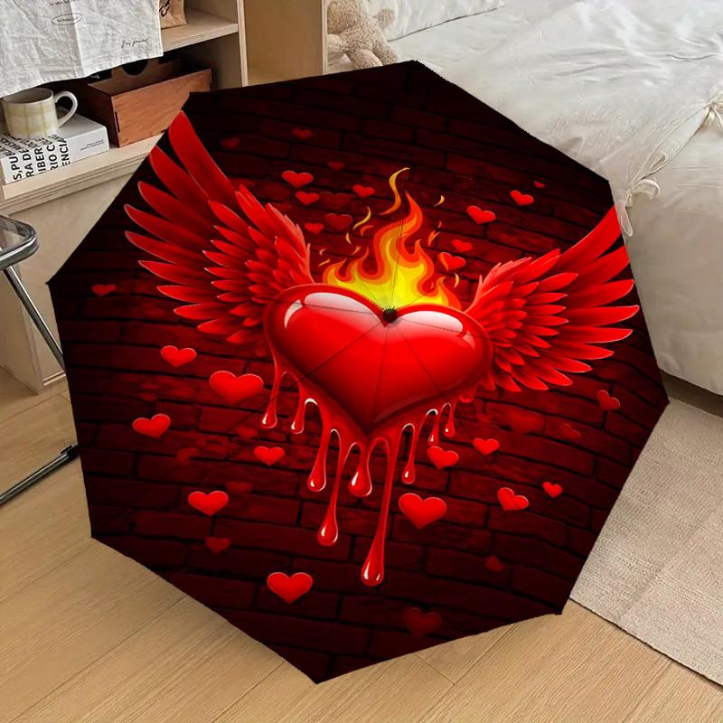1pc Heart Wings Automatic Open/Close Umbrella Compact Folding Umbrella with 8-Rib Shaft for Women/Men, Elegant Birthday1185S