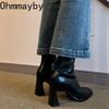 Vintage High Heel Women Ankle Boots Fashion Square Toe Short Booties Autumn Winter Ladies Shoes Botas Mujer