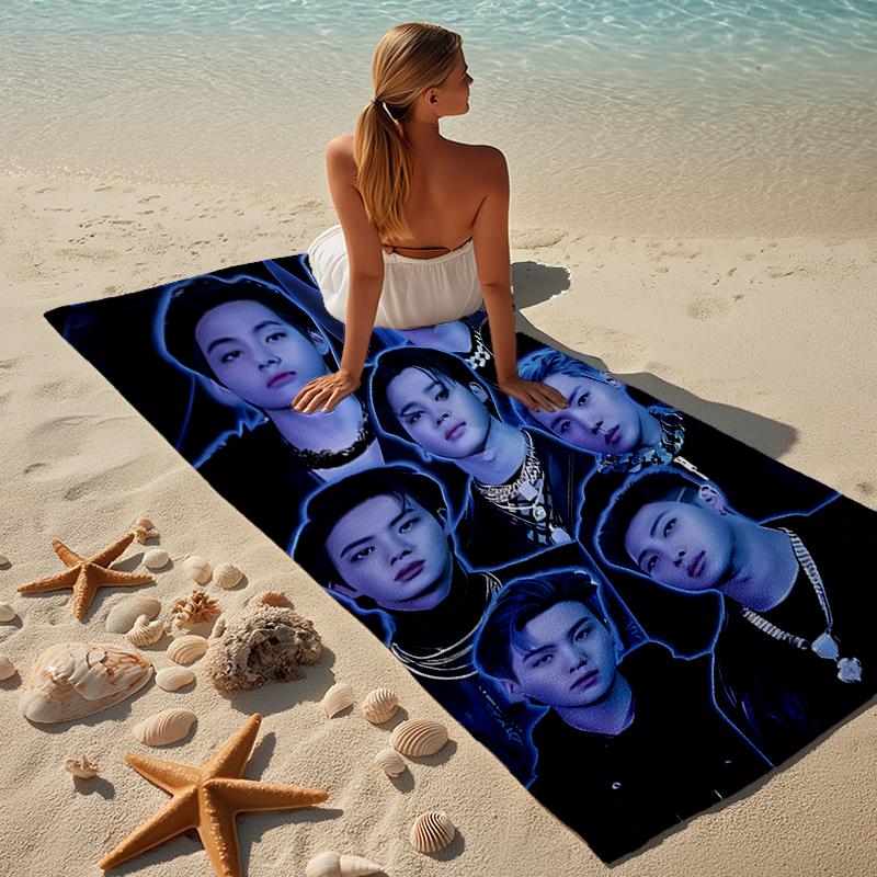 proof beach towel with a Kpop BTS pattern - soft,absorbent,quick-drying,machine washable - perfect for swimming,camping,bathing