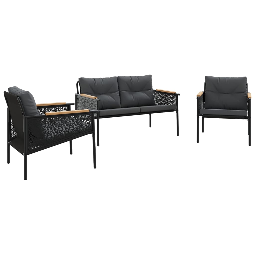 Vidaxl 3-Piece Balcony Furniture Set, with Cushions, Black, Steel