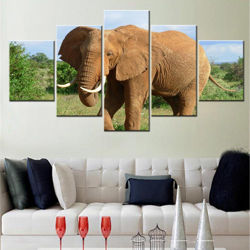 5 Pieces Canvas Wall Arts Animals Modular Poster And Picture Painting Elephone Wallpaper Home Decor Living Room Murals Artwork No Frame