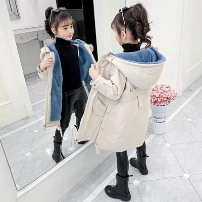 Parka en coton doublée de velours pour filles, style coréen, automne/hiver 2021, pour enfants de taille moyenne/grande