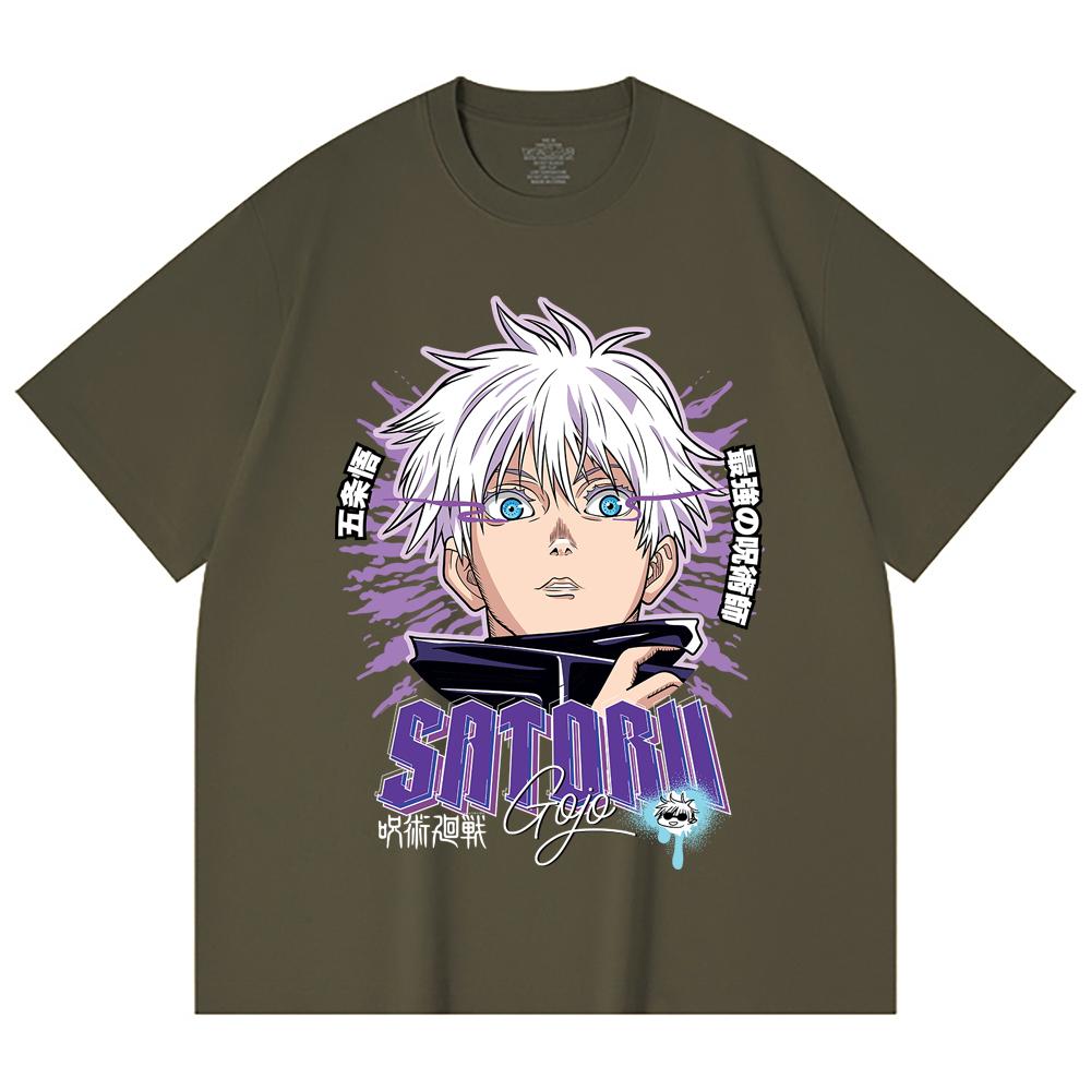 230 Gsm 100% Cotton Jujutsu Kaisen V27 Gojo Print Unisex Heavy Cotton T Shirt