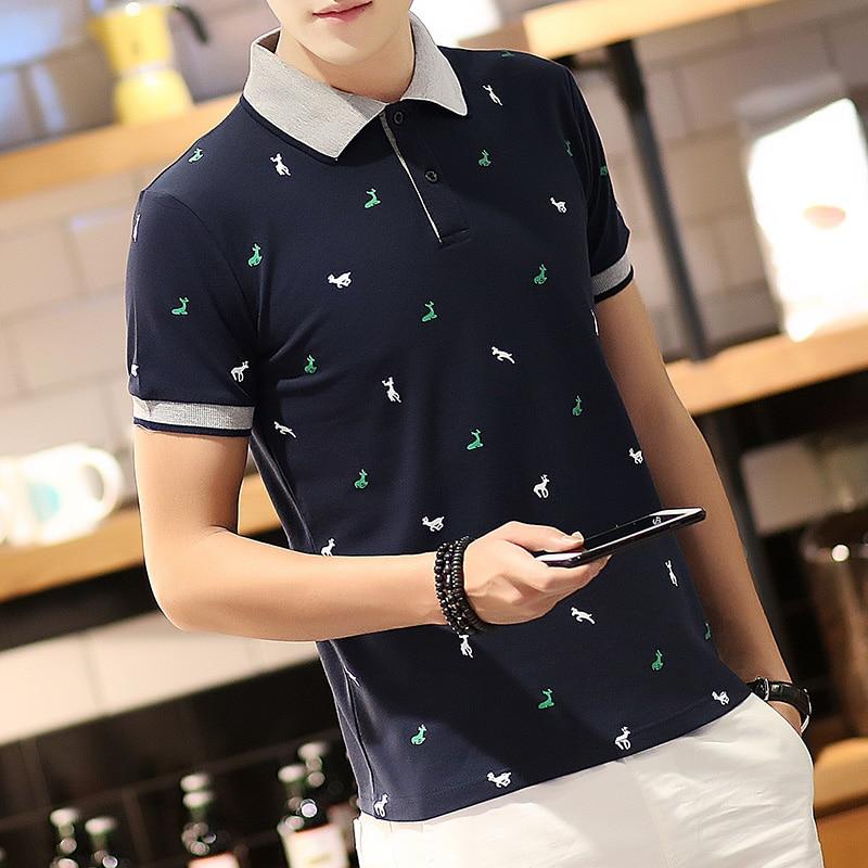 Summer New Style Deer Print Top Quality Men's Polo Shirt Pique Cotton Short-Sleeved Casual Breathable Lapel Men's Shirt