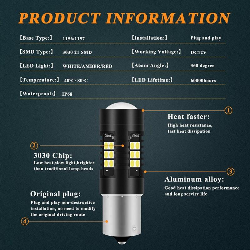 2pcs 1156 BA15S P21W LED BAY15D LED Bulbs 1157 P21 5W R5W 3030 21SMD Error Free Signal Lights Auto Lamp Bulbs Car LED Light