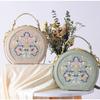 Bolsa de ombro redonda com bordado vintage, bolsa com zíper, bolsa de nicho de tendência clássica